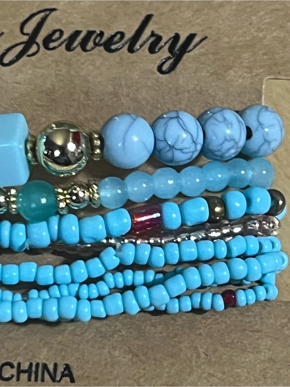 Fashion Jewelry Turquoise Multi-Bead Layered Bracelet with Gold Accents B211